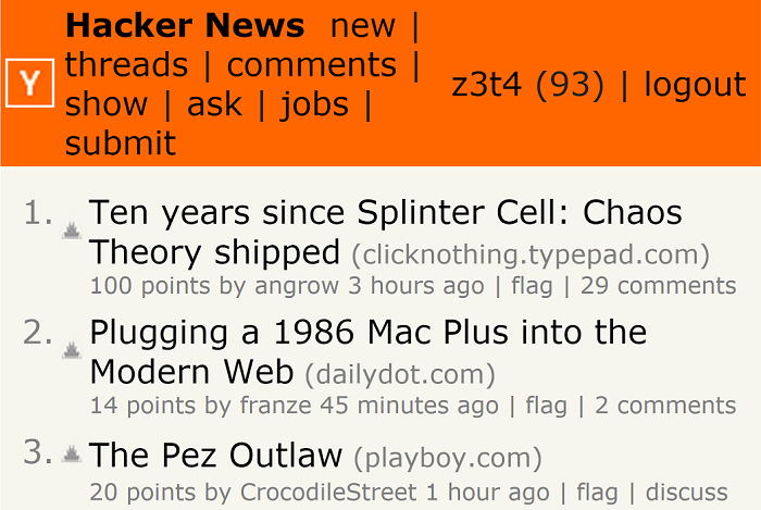Hacker News skärmdump 2