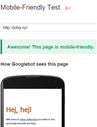 Godkänd av Google som mobilvänlig hemsida!